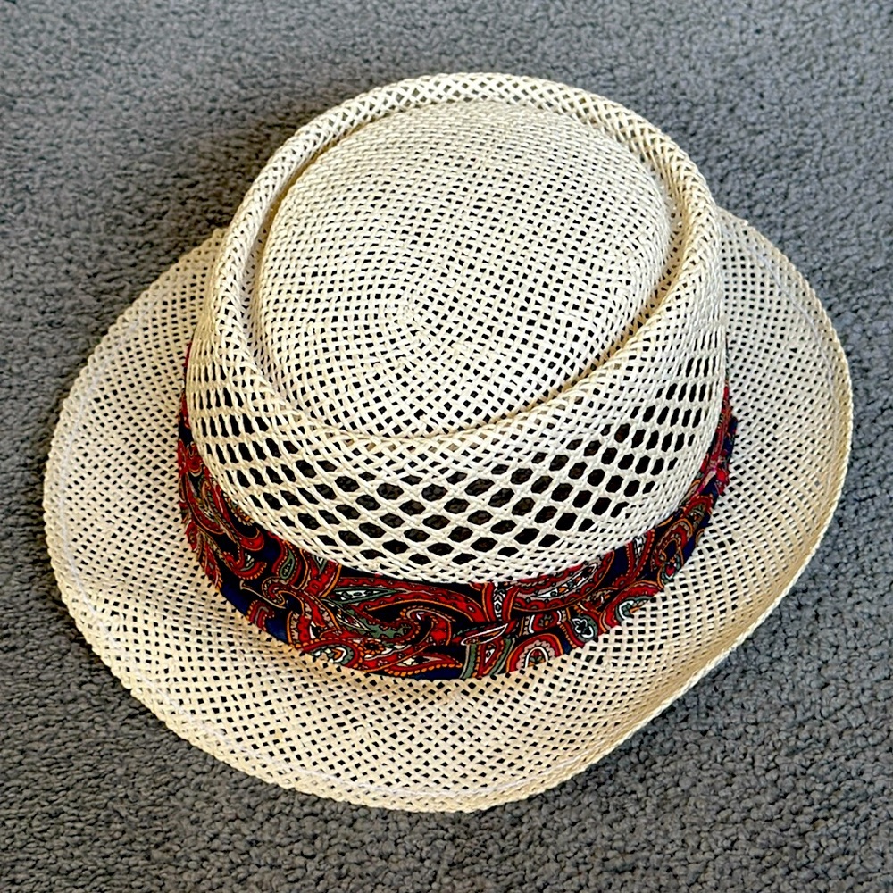 Stylish Tan Fedora with Multicolor Band. Size XL.